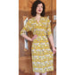 Vintage 40s Yellow Rayon Novelty Print Midi Dress XS