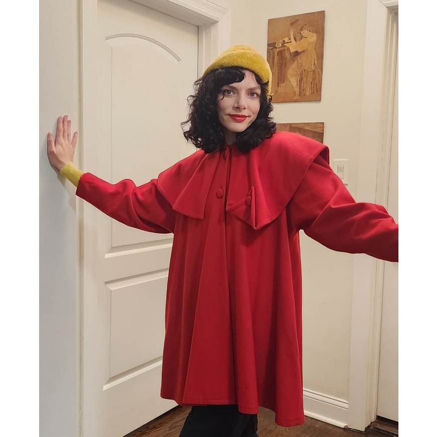 Vintage 90s Red Wool Swing Jacket Hip Length Coat Victoria March Chicago Designer