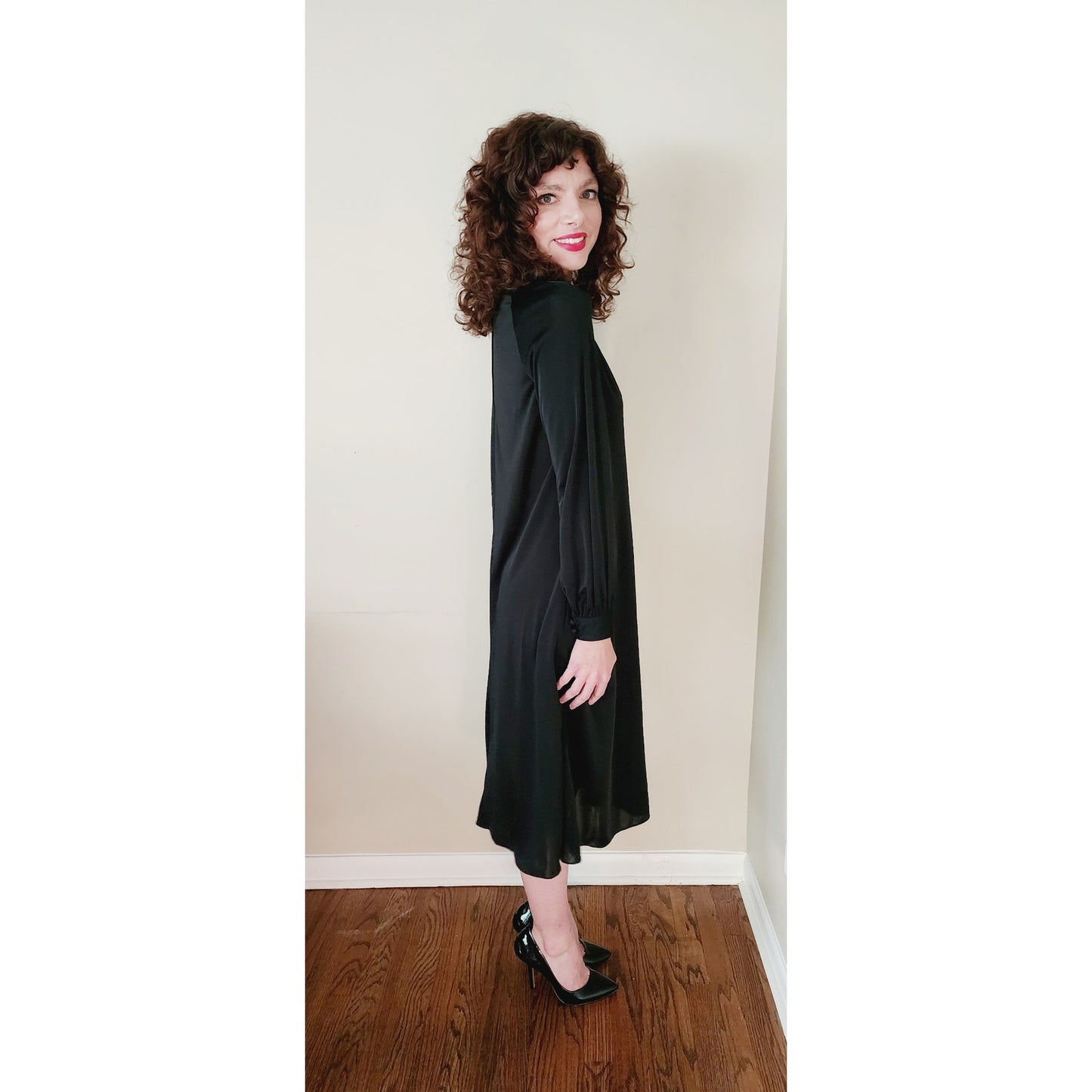 Vintage 70s Black Dress Butterfly Embroidery Ciao Ltd