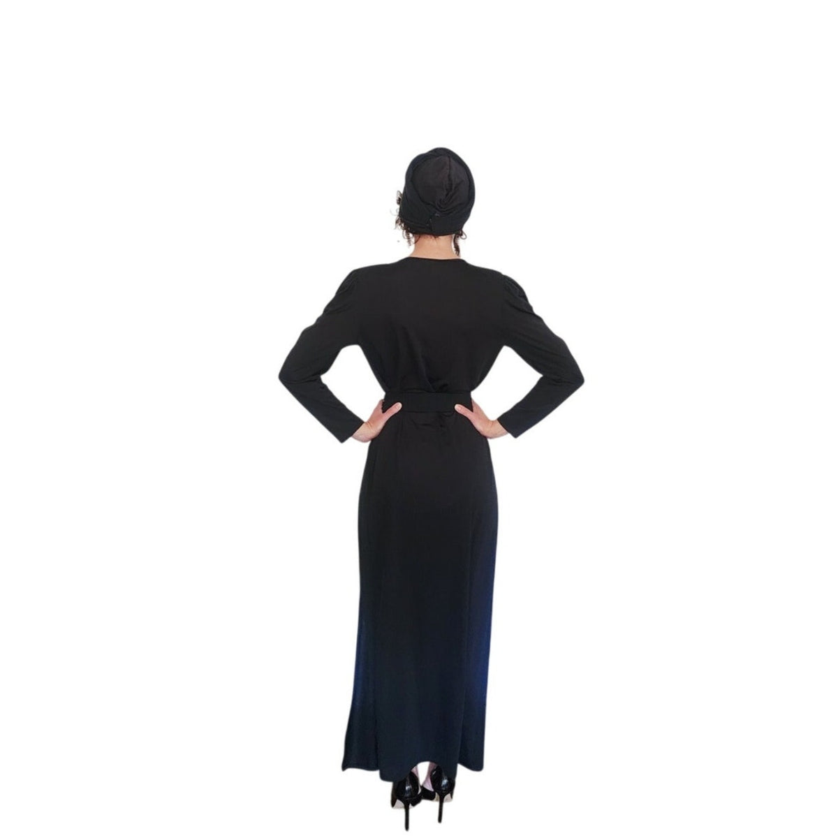Vintage 1980s Oscar de la Renta Evening Dress Black Liquid Jersey Rhinestones Cowl Neck M