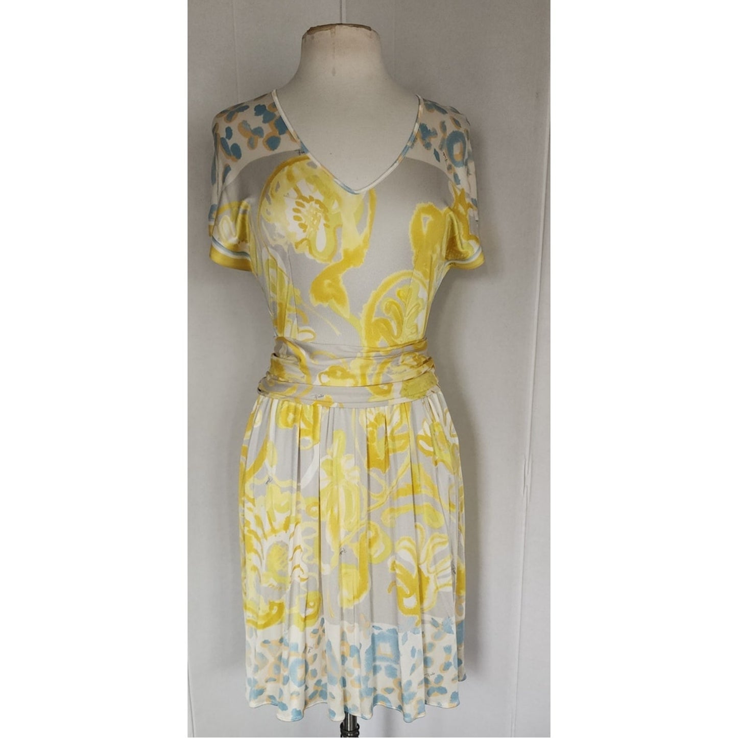 Vintage Y2K Emilio Pucci  Dress Short Sleeved Silkprint  Yellow Gray NWT