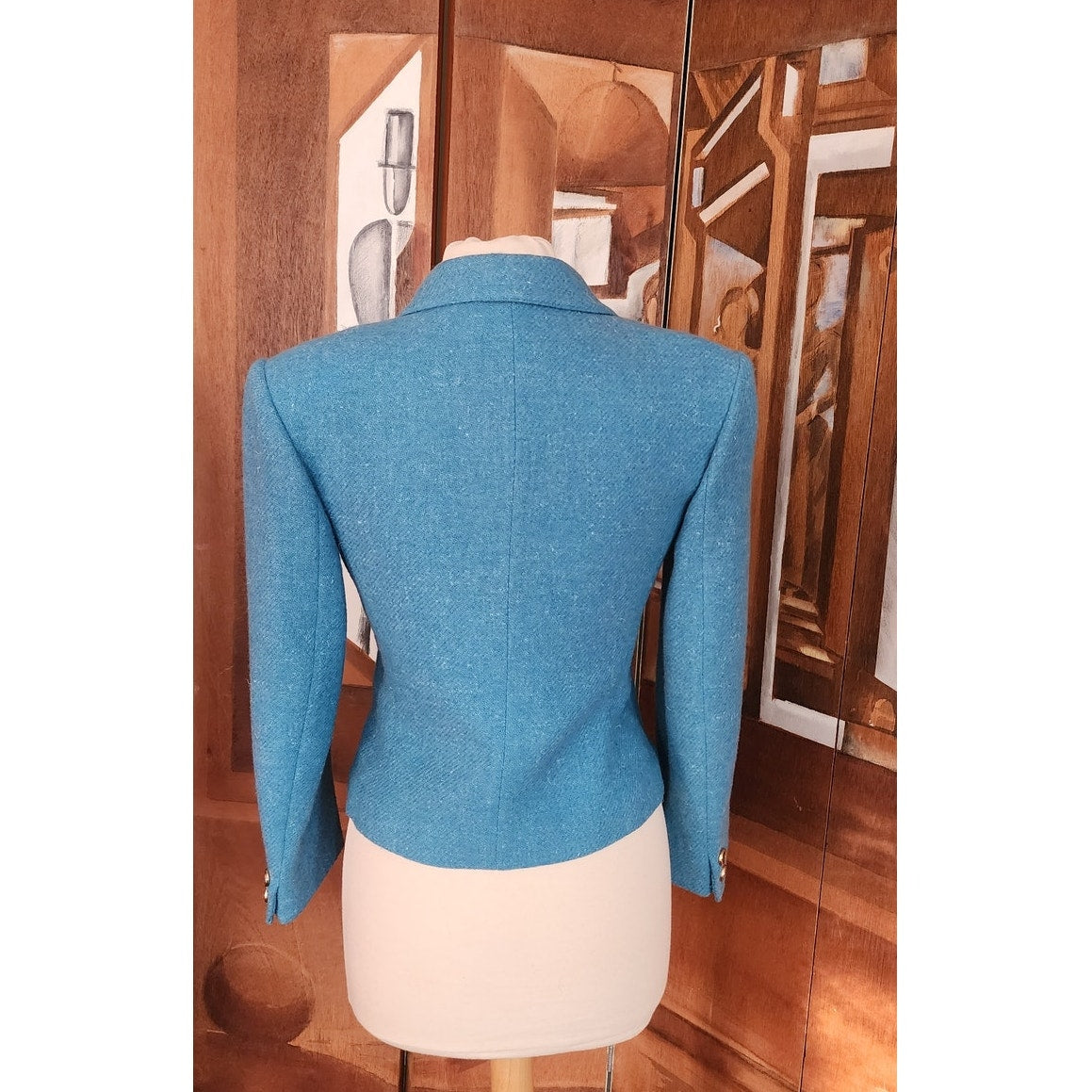 Vintage 70s Guy Laroche Blue Wool Tweed Blazer Jacket