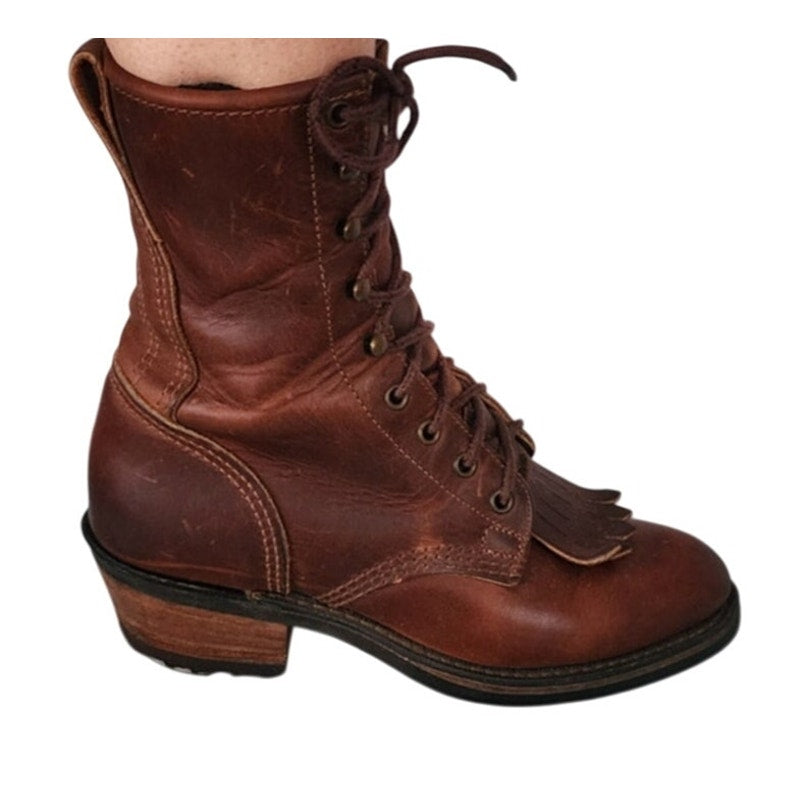 Vintage Brown Leather Ankle Boots Durango Lace Ups / 7.5