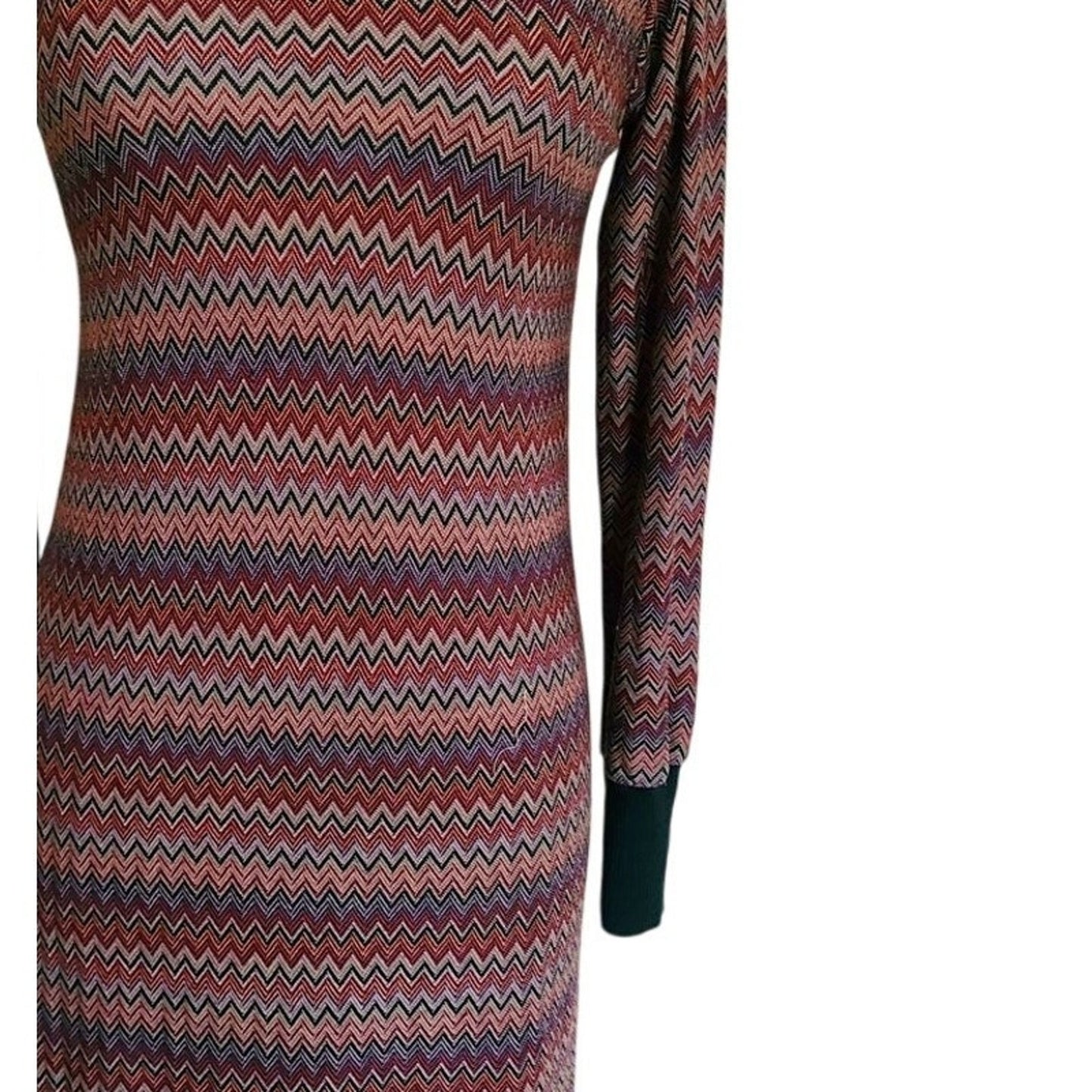 Vintage 1970s MISSONI Knit Dress Long Sleeved Turtleneck Zigzag Pattern