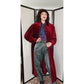 Vintage 80s Red Velvet Coat Raglan Sleeves, Belted