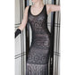 Vintage Y2K Evening Dress Sue Wong Nocturnes Beaded Black