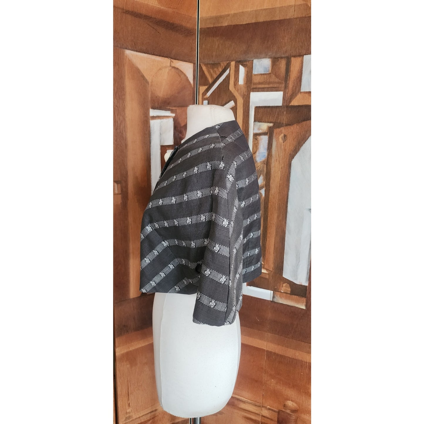 Vintage 50s Cropped Bolero Jacket "Topaz Original" Grey Striped Rockabilly Large