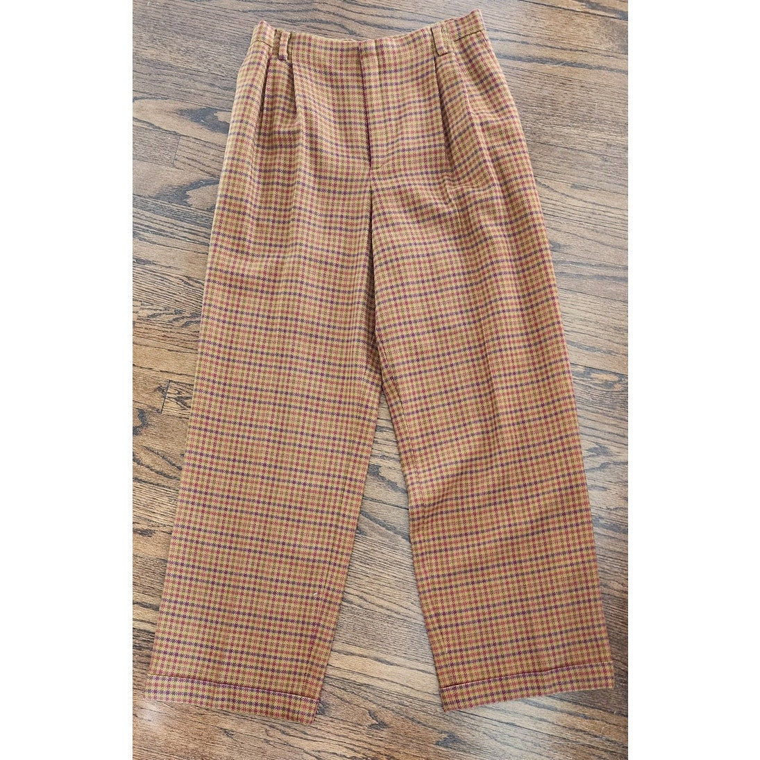 Vintage 80s Houndstooth Wool Pants Mustard Yellow Brown