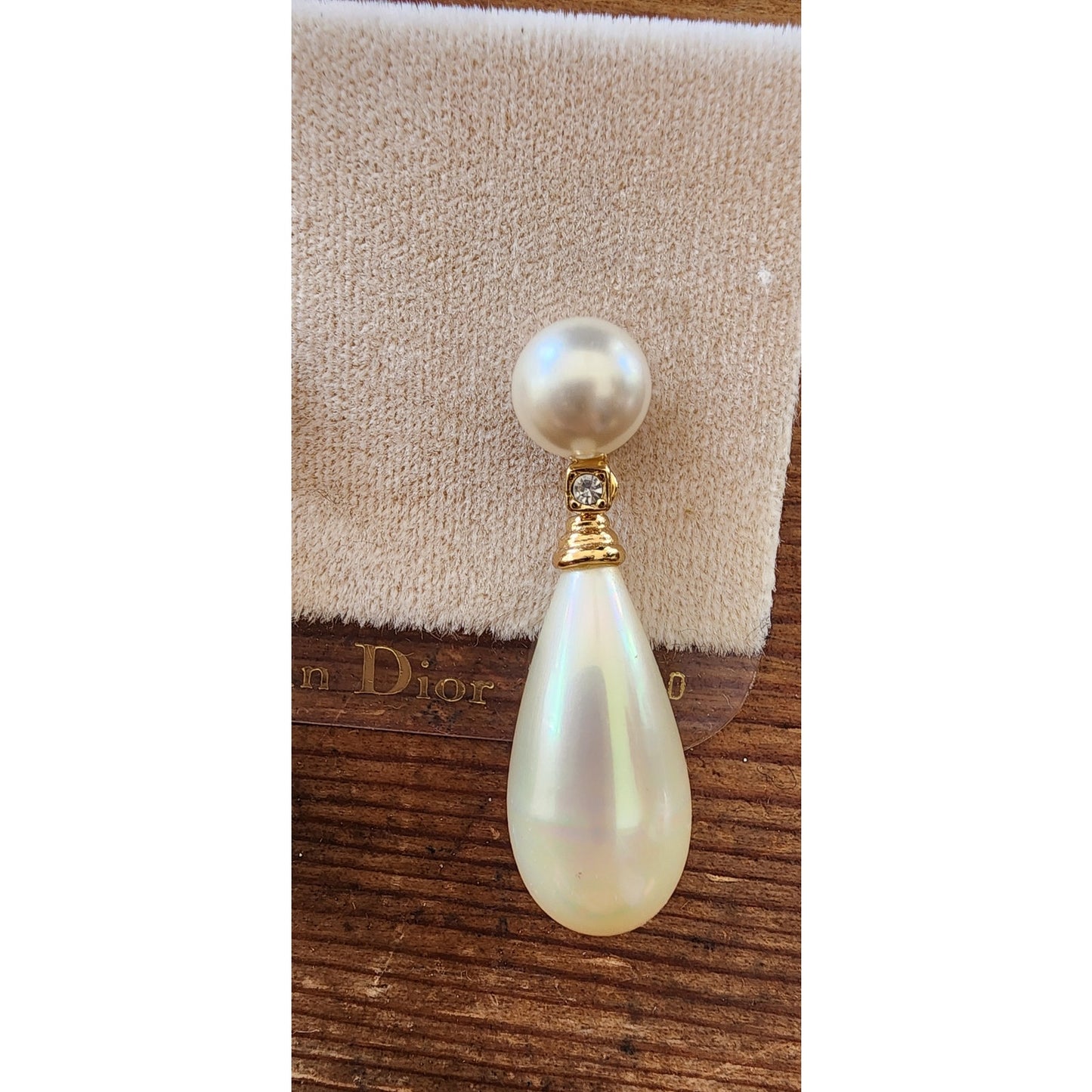 Vintage 90s Christian Dior Earrings Pearl Drops Dangly NWT / NOS