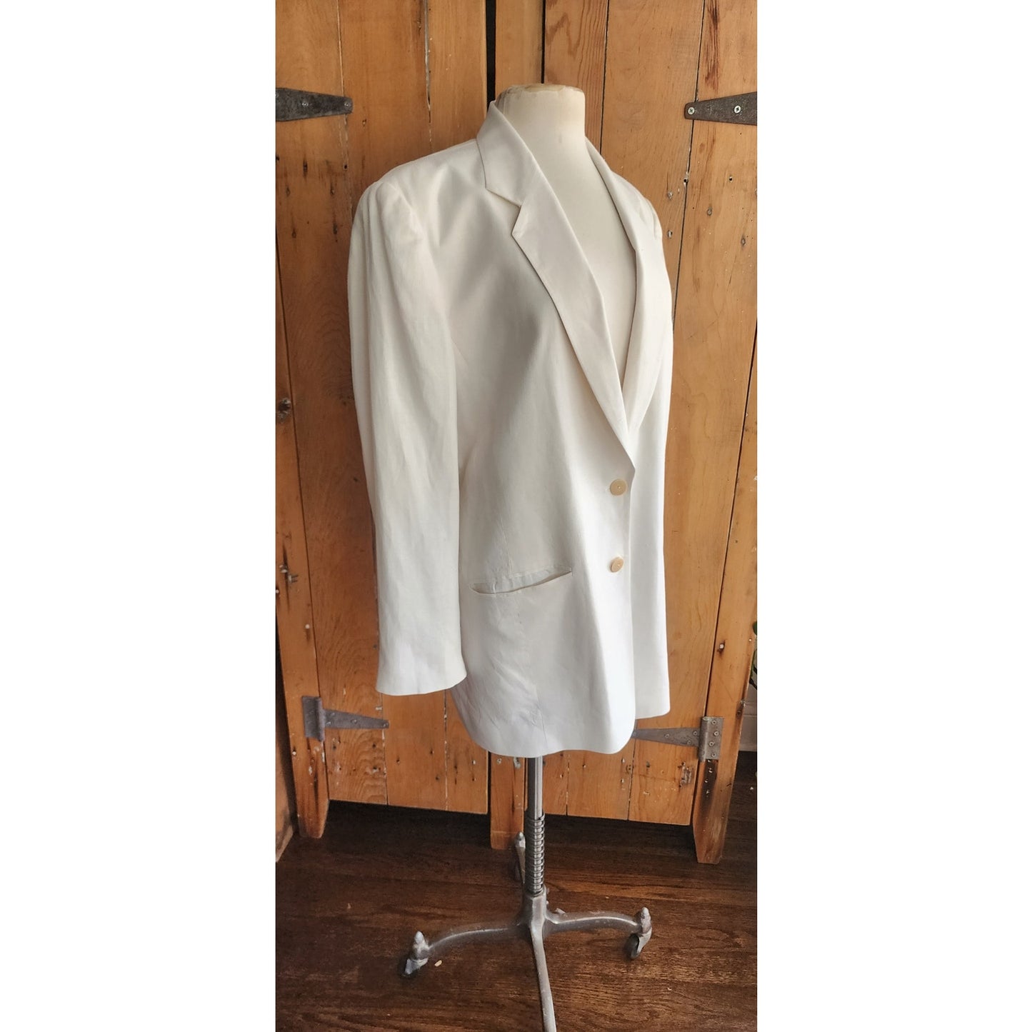 Vintage 1990s DKNY White Linen Pant Suit w/Drawstring Waist / M - L