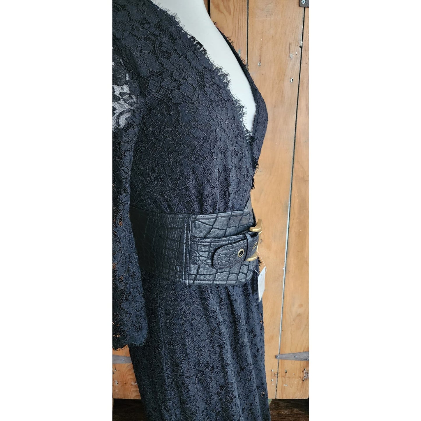 Vintage Wide Black Suede Belt Croc Embossed Chester NWT Deadstock