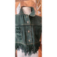 Vintage 80s Distressed Green Denim Vest Cropped Fringed by Navi / L