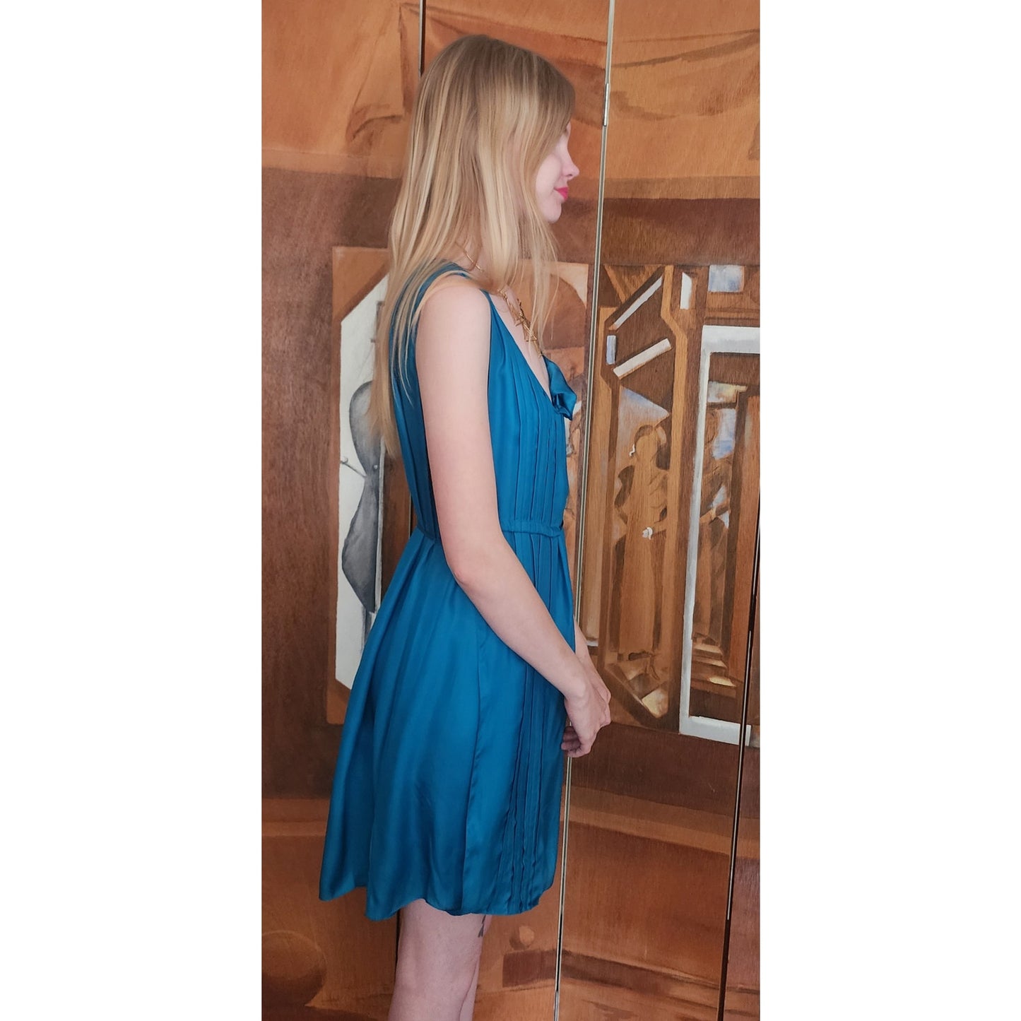 Vintage 2000s Chloe Party Dress Sleeveless Blue Silk Asymmetrical Tie NEW w/Tags