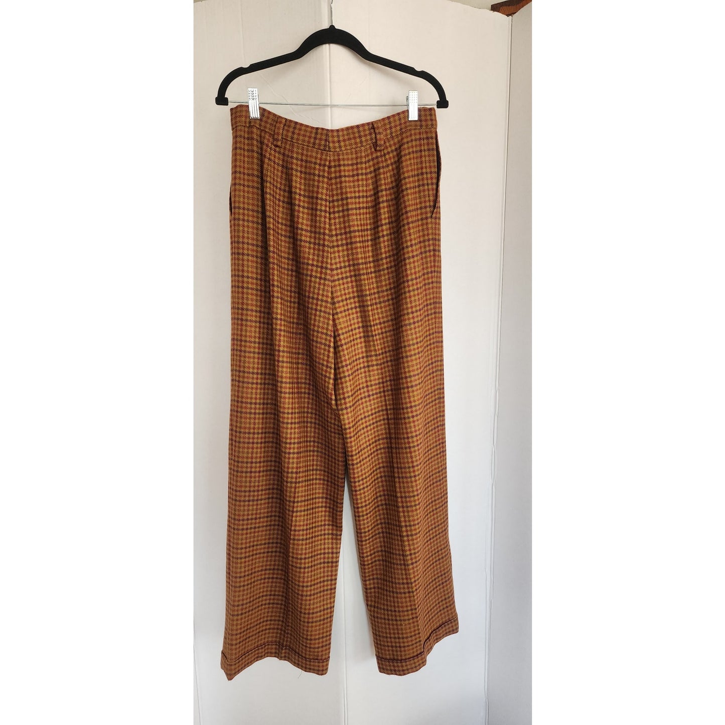 Vintage 80s Houndstooth Wool Pants Mustard Yellow Brown