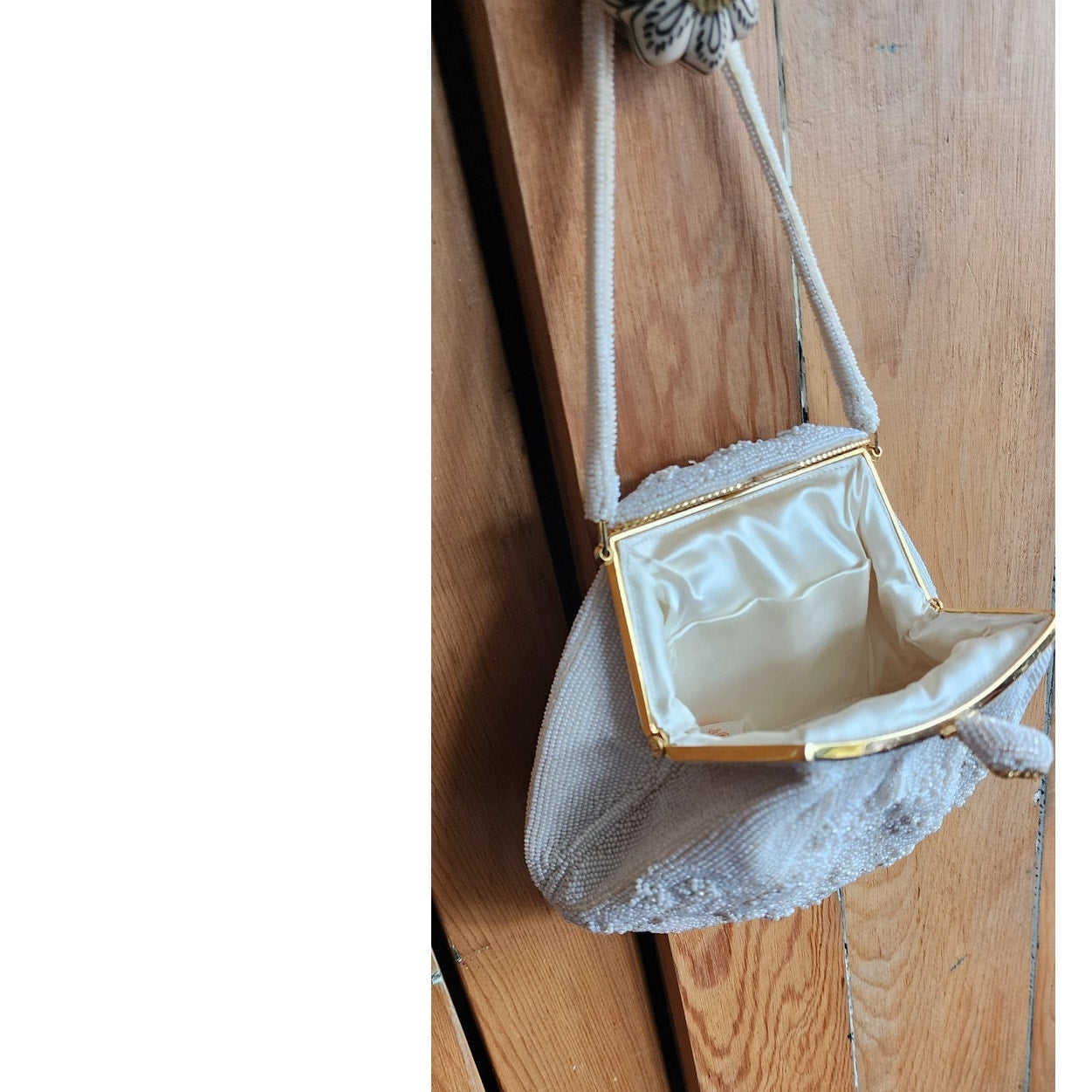 Vintage 50s Evening Bag White Beads Walborg
