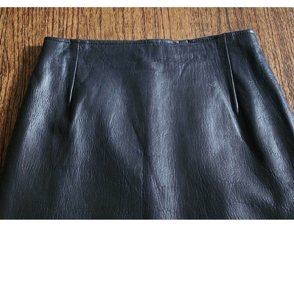 Vintage 80s Hugo Buscati Black Leather Pencil Skirt High Waisted Small