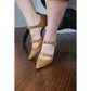 Vintage Y2K Bottega Veneta Shoes Mustard Yellow Suede Heels Dual Strap Buckle D'Orsay Pumps / 7.5