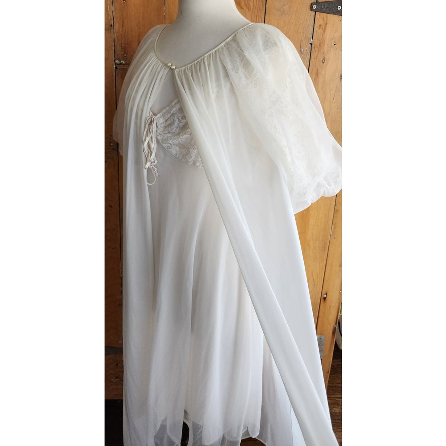 Vintage 50s Peignoir White Nylon Robe + Slip Dress Vanity Fair