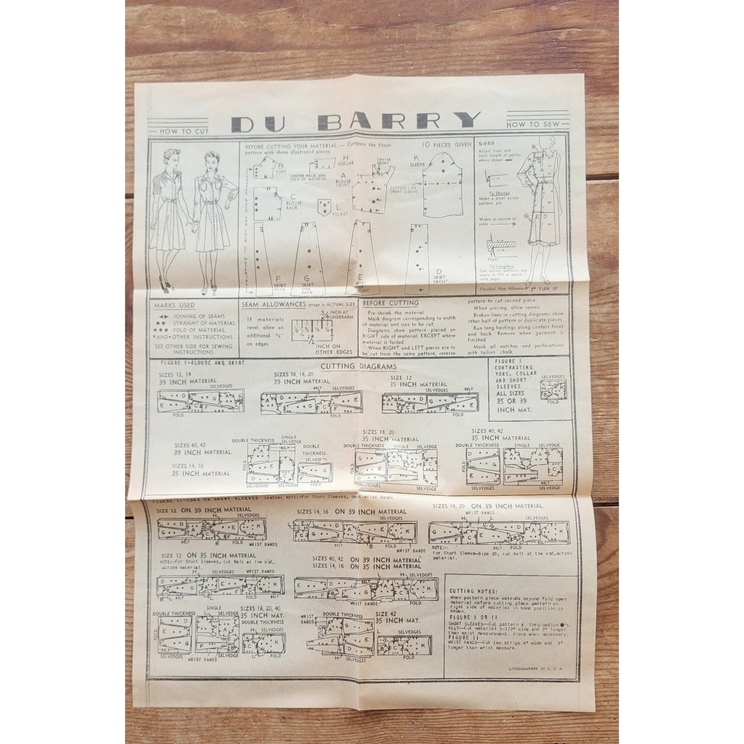 Vintage 1940s Sewing Pattern ORIGINAL: Shirtwaist Dress DuBarry 5469 Bust 36