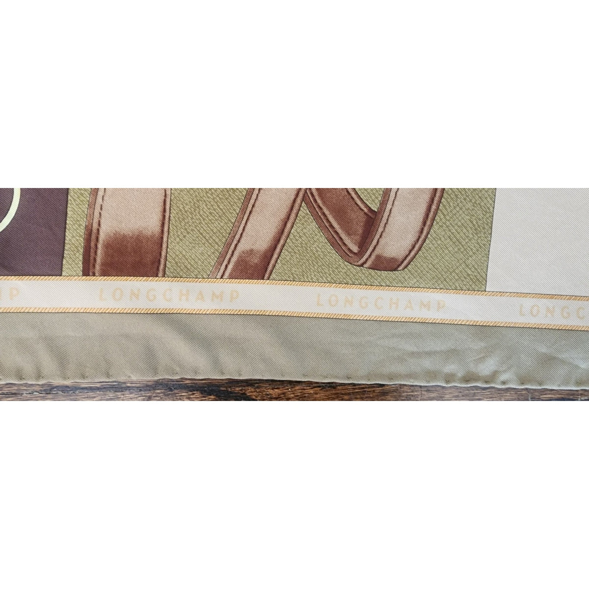 Vintage 1990s Longchamp Scarf Green Silk Equestrian Print Designer Foulard Square