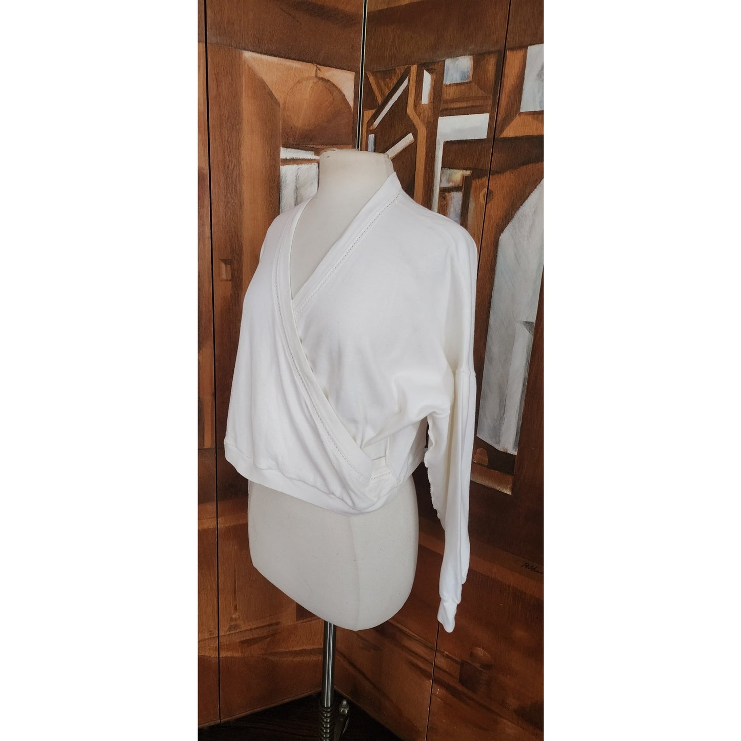 Sonia Rykiel Vintage White Wrap Knit Top Sweater M | Dolman Sleeve V-Neck