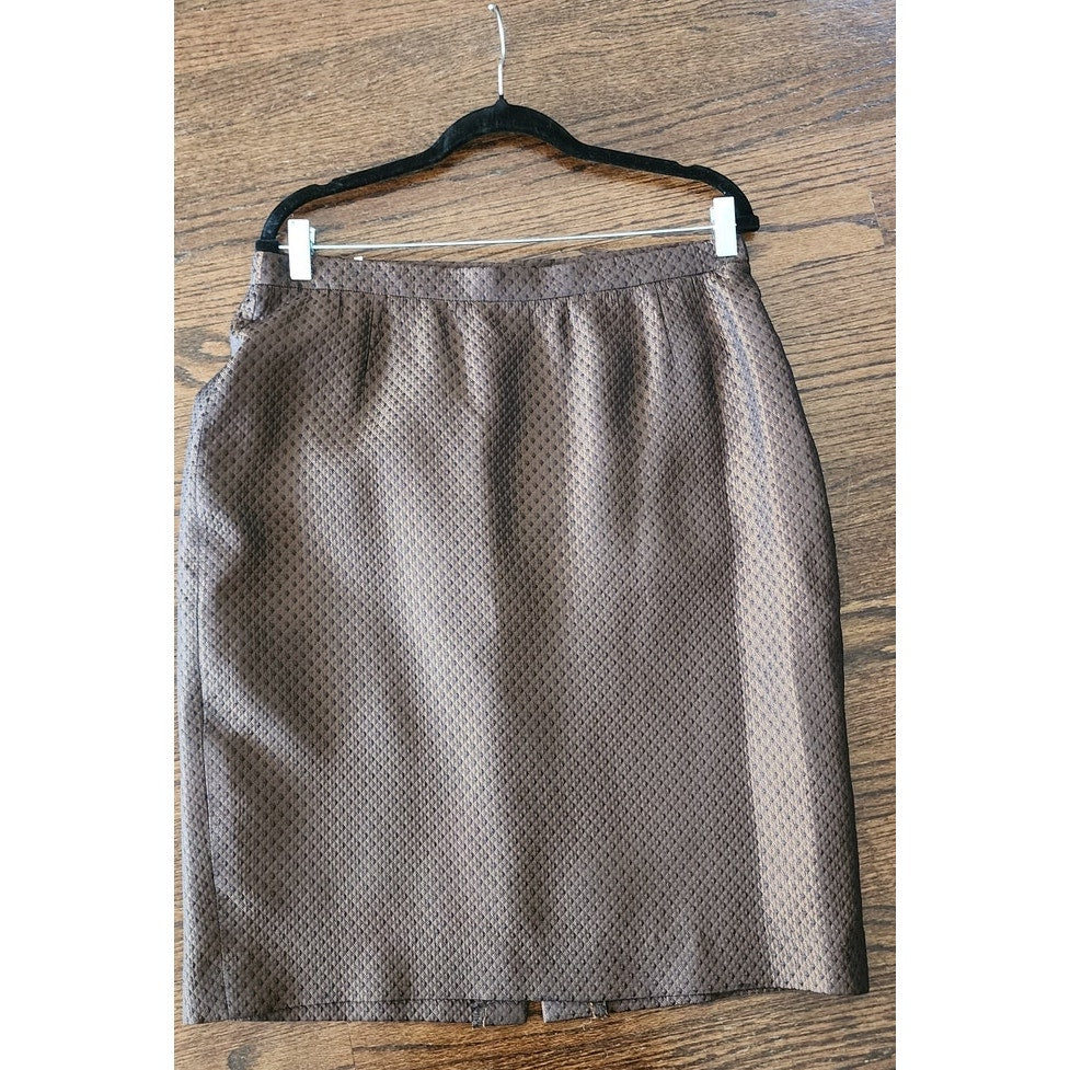 Vintage ESCADA Skirt Brown Metallic Silk Wool Blend Diamond Print / Waist 32" Size 44