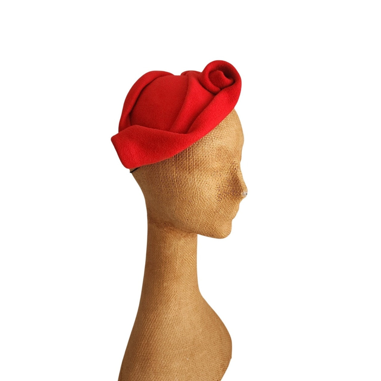 Vintage Red Hat Sculpted Swirled Wool Alva Millinery