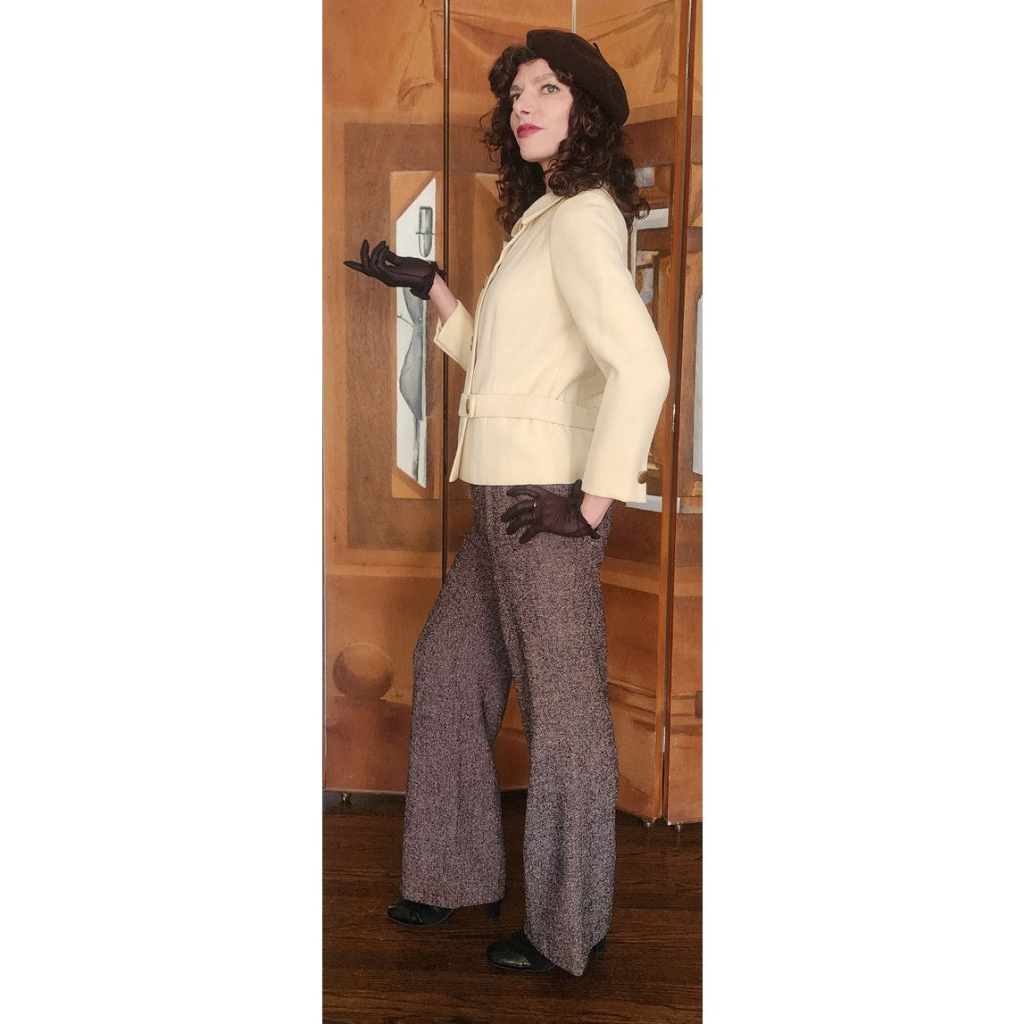 Vintage 1960s Mod Jacket Marshall Field Cream Wool Peplum Blazer Gold Buttons
