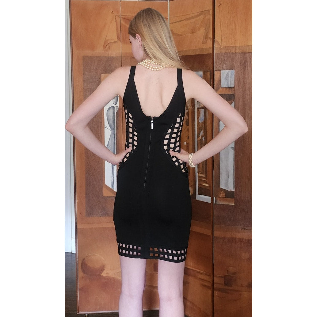 Vintage Y2K Bebe Black Bandage Dress Side Lattice Cutout Clubwear