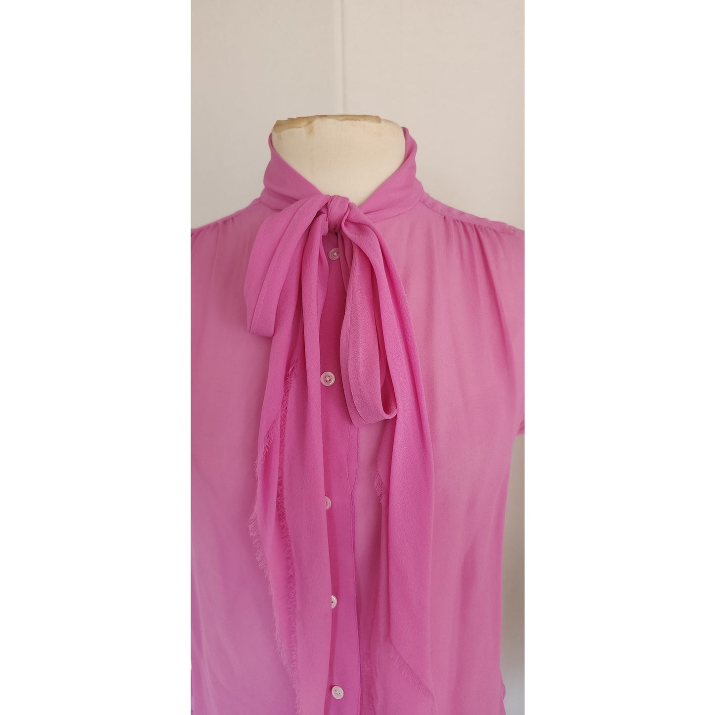 Vintage 2000s Marc Jacobs Blouse Sheer Purple Pink Silk Pussycat Bow