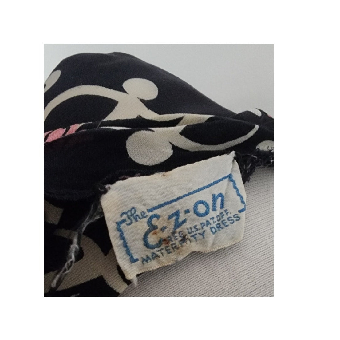 Vintage 1930s Rayon Print Maternity Dress Adjustable Tie Sash Dark Floral Print