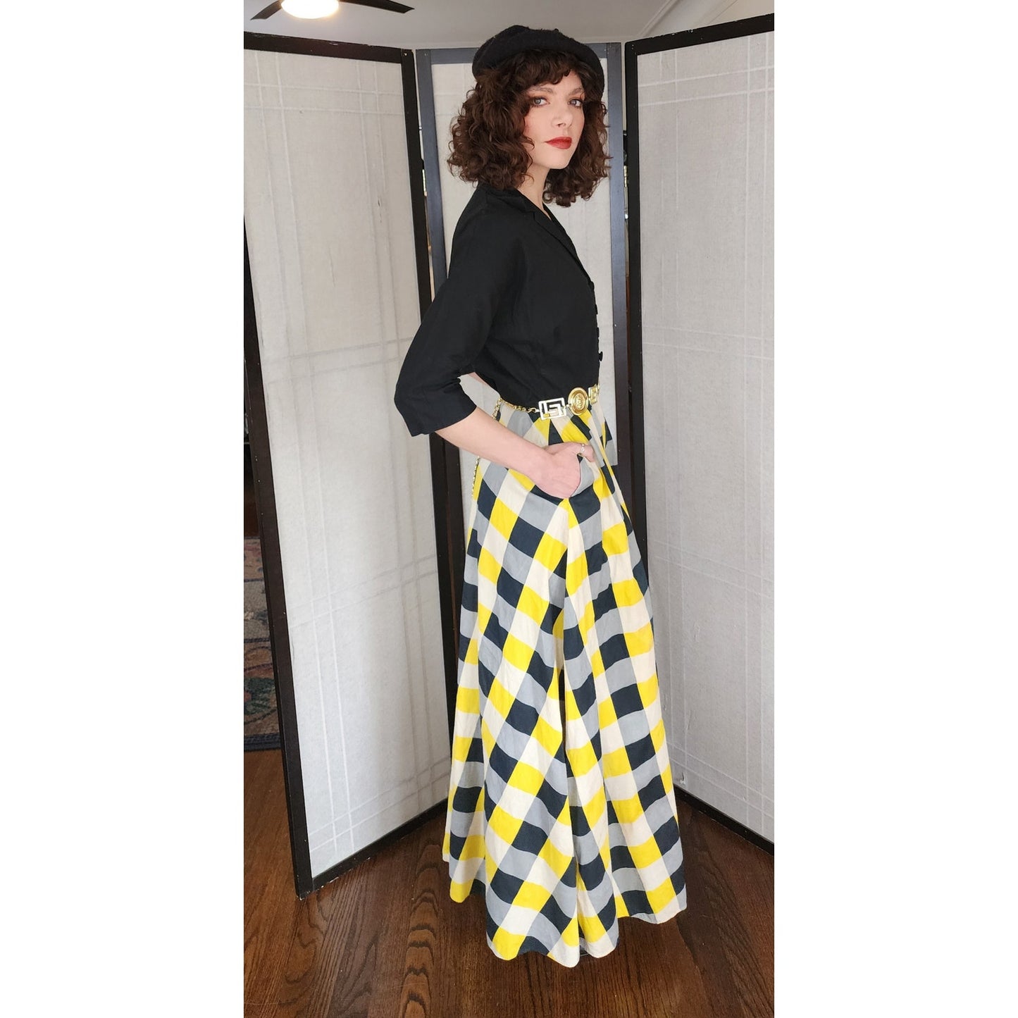 Vintage 40s Black + Yellow Dress Shirtwaist Style by Raymond