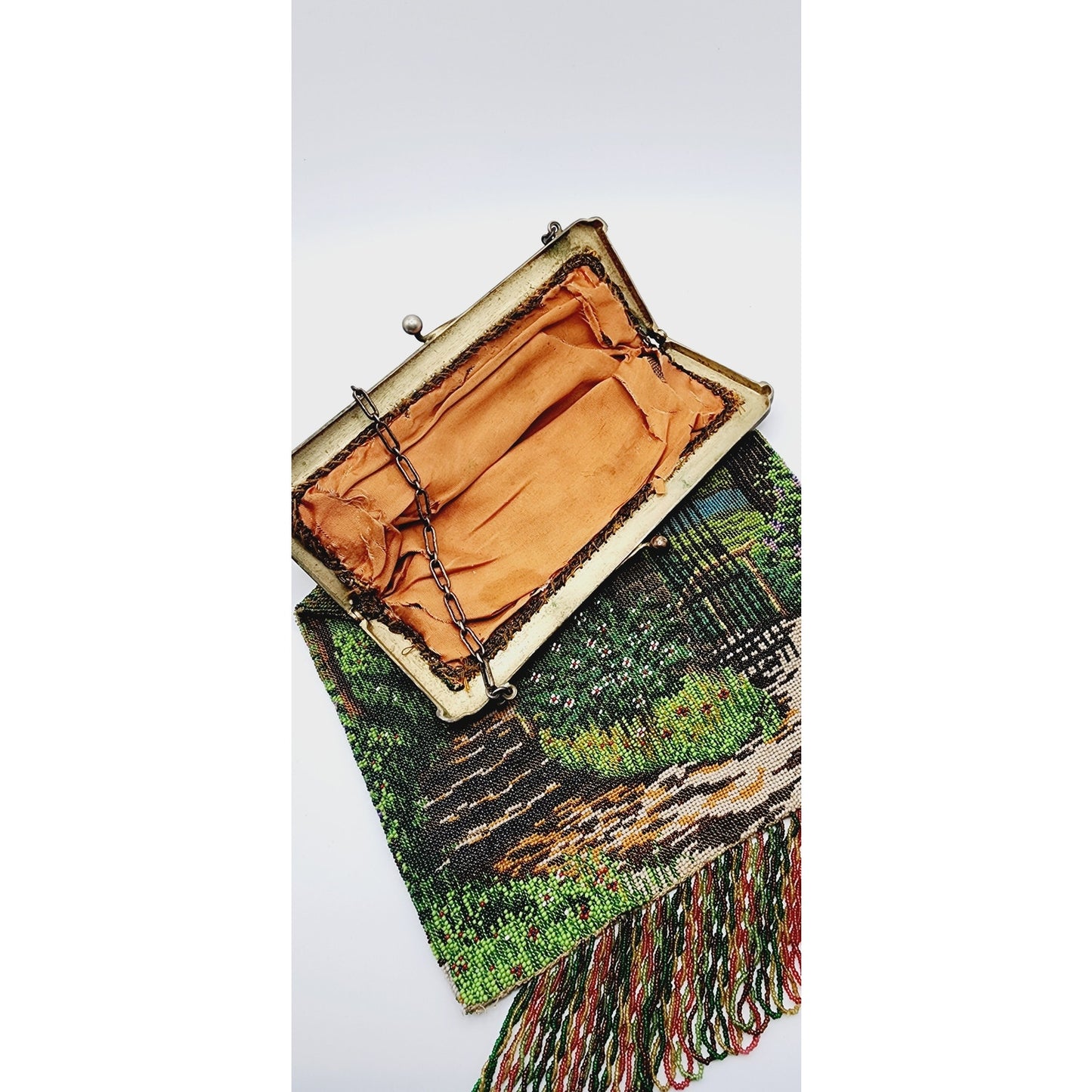 Vintage 20s Beaded Bag Pictorial Landscape Scene