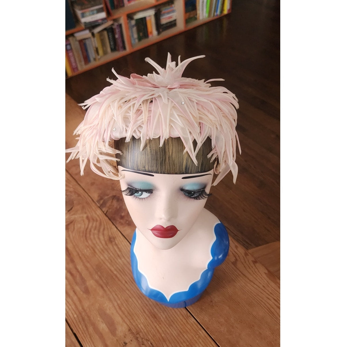 Vintage 50s Pink Cocktail Hat Fascinator Faux Feather Petals Leaves