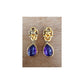 Vintage 1980s Clip Earrings Gold Purple Teardrop Etruscan Revival Chunky Oversized