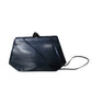 Vintage 80s Art Deco Purse Shoulder Bag / Clutch Navy Blue Leather Jay Herbert