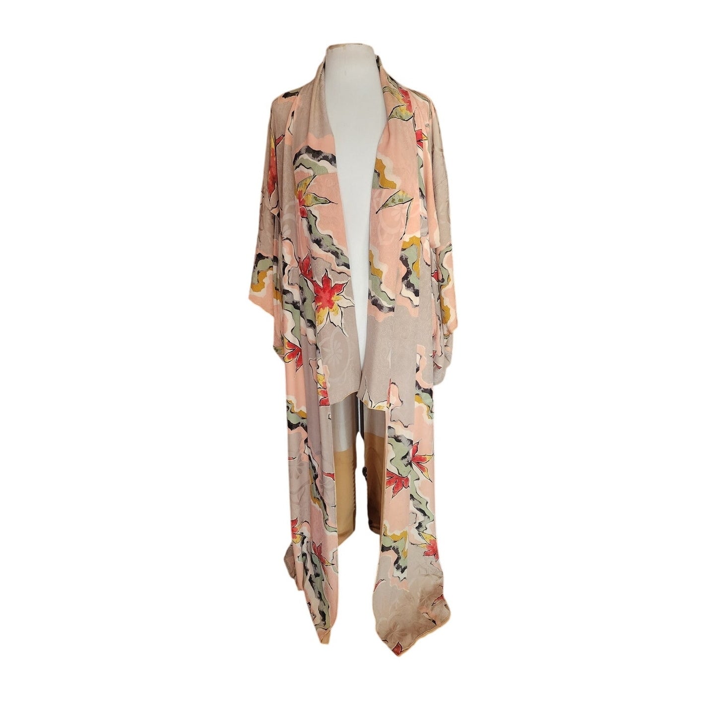 Vintage 1960s Traditional Japanese Silk Kimono Robe Floral Jacquard