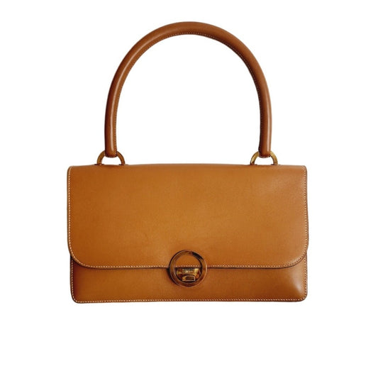 Vintage 60s Hermes Ring Handbag Brown Veau Box Leather