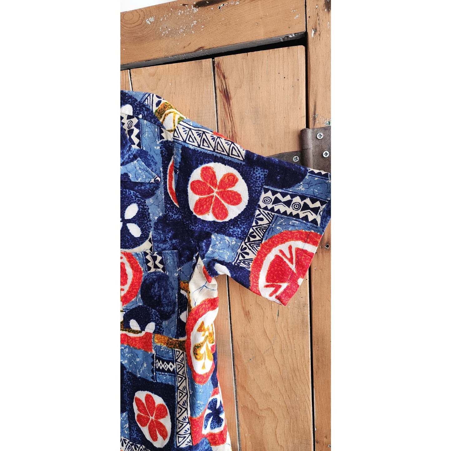 Vintage 50s Hawaiian Shirt Bark Cloth Tiki Print