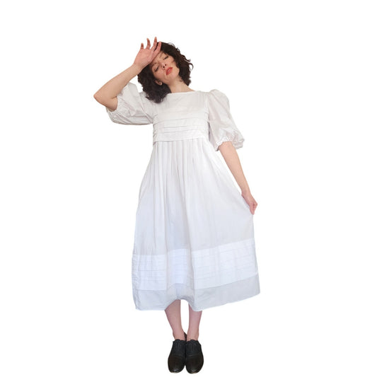 Vintage 80s Barboglio Neiman Marcus White Cotton Puff Sleeve Prairie Peasant Dress