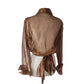 Vintage 90s Sheer Organza Blouse Jacket Copper Brown Sash Tie Belt
