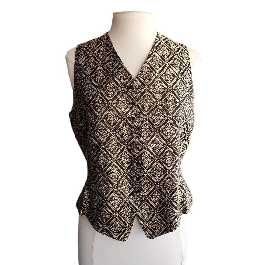 Vintage 90 Emanuel Ungaro Vest Silkprint Brown Black