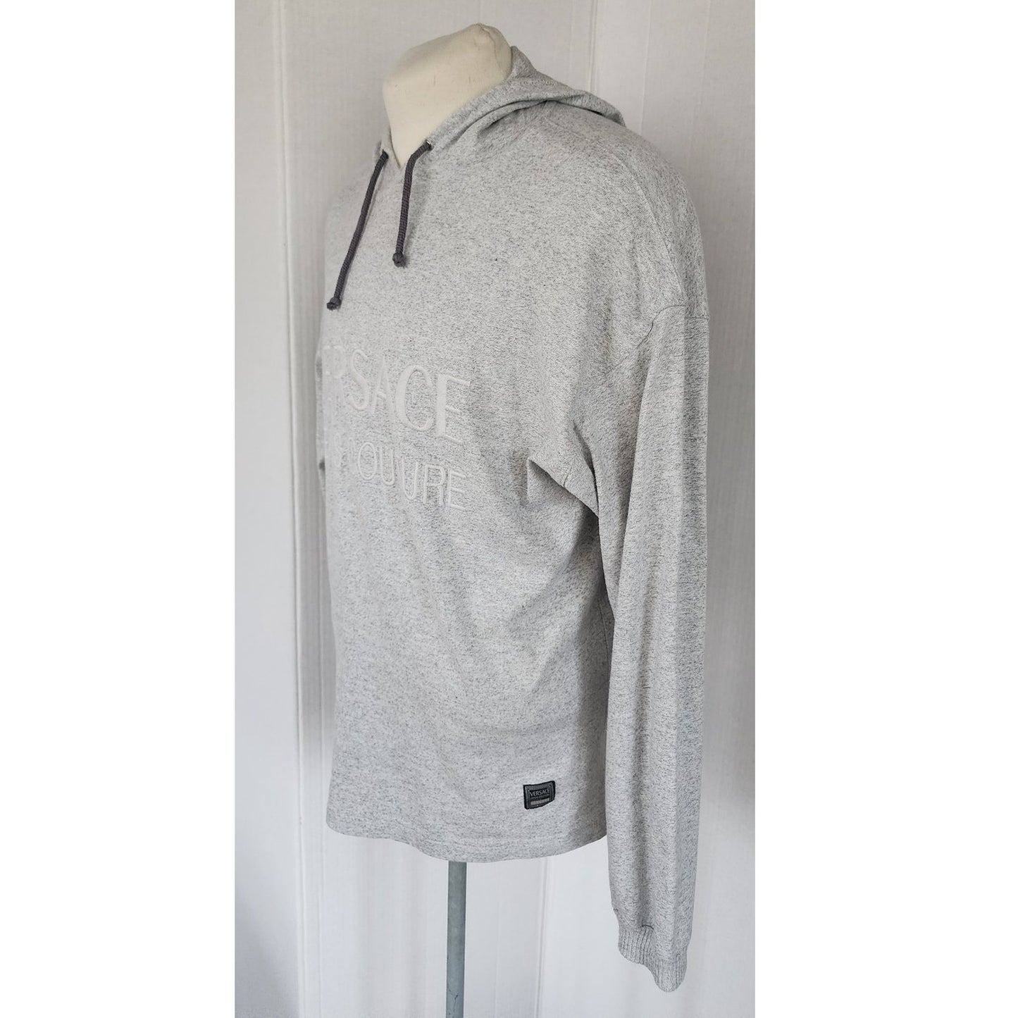 Vintage 90s MENS Versace Jeans Couture Gray Hoodie Long Sleeved Top Shirt XL