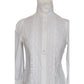 Vintage 80s LAURA ASHLEY White Ruffled Front Blouse Crochet Lace Button Down Shirt High Neckline
