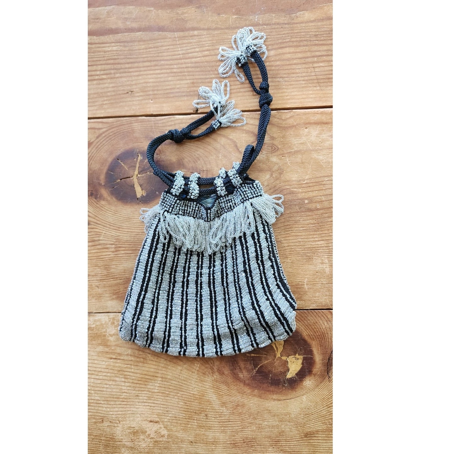 Vintage 20s Beaded Evening Bag Black Silk Pouch Flapper Purse