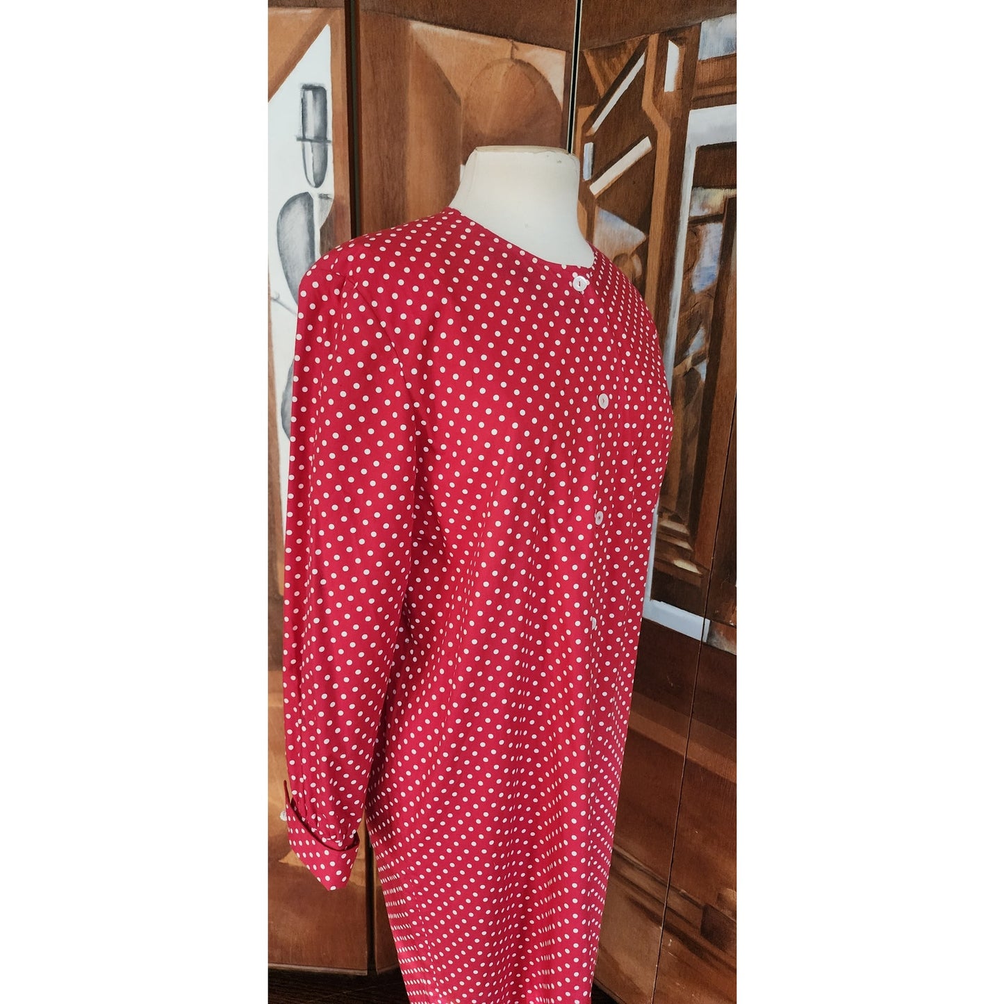 RARE Vintage Charvet Paris Red Polka Dot Ladies Shirtdress / M