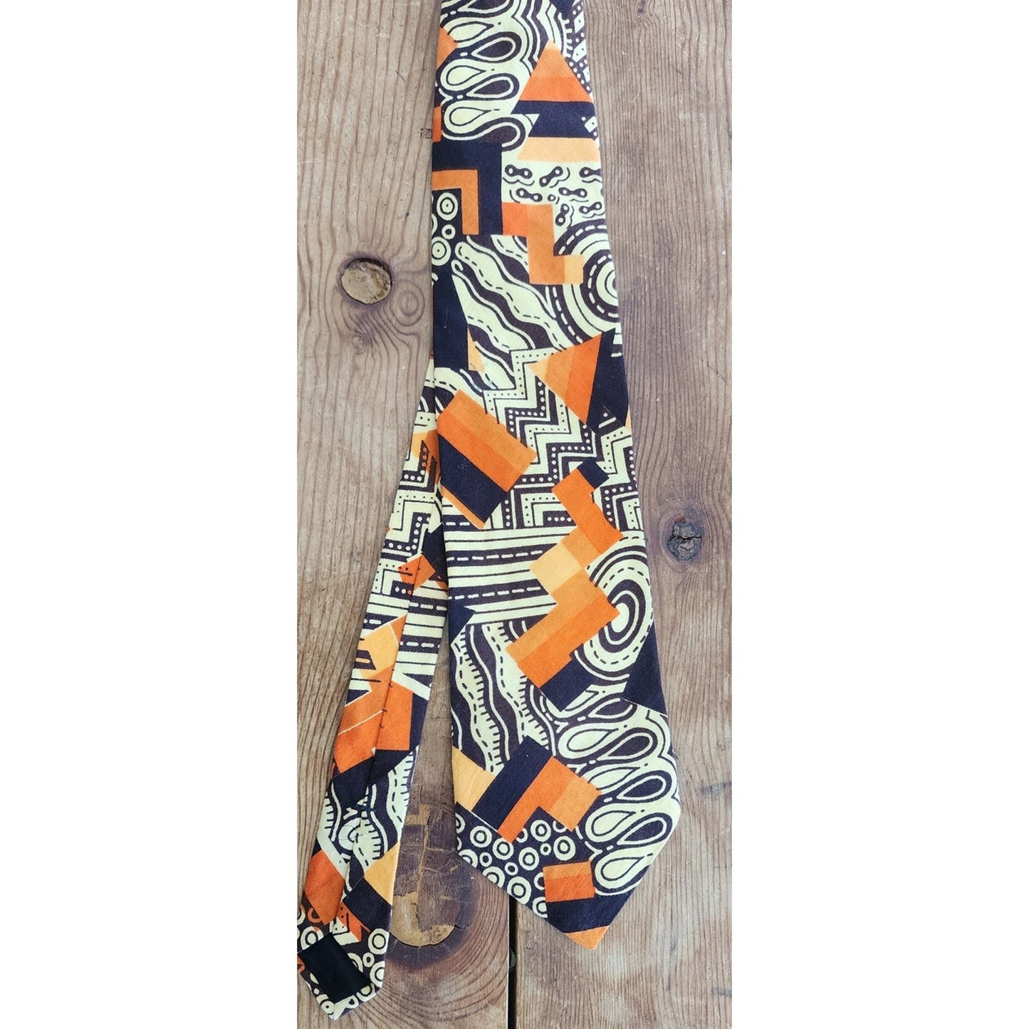 Vintage 1960s Mens Wide tie Brown Orange Psychedelic Bold Print