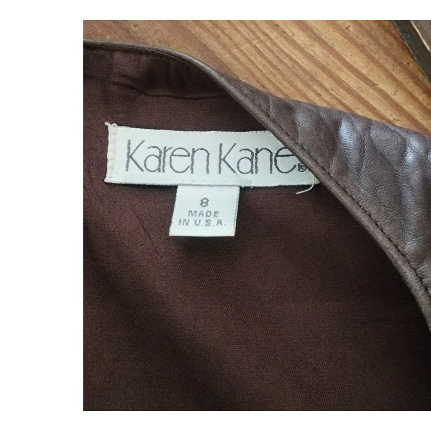 Vintage 1990s Brown Leather Vest Zip Front Karen Kane Vest Fitted Leather Minimalist