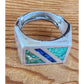Vintage Mens Ring Inlaid Turquoise Lapis Lazuli Stamped SMM 925 Mexico Size 10.25