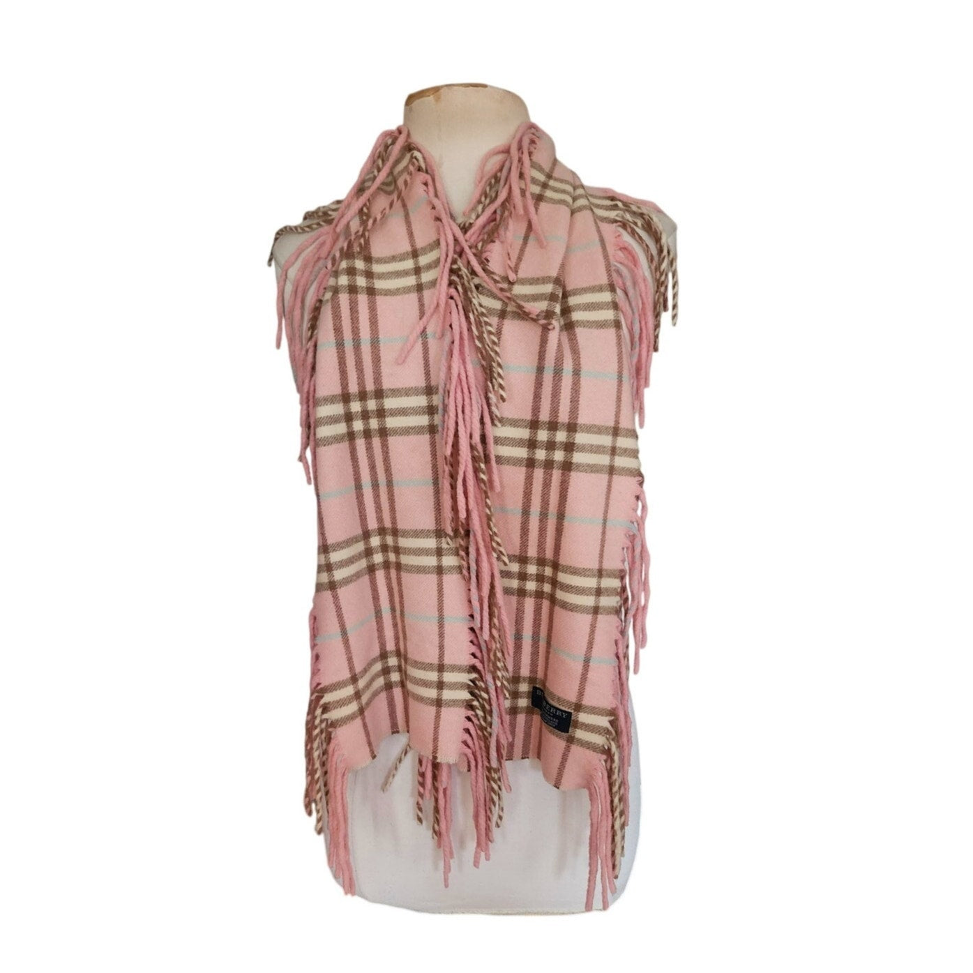 Vintage Burberry Scarf Cashmere Plaid Nova Check Fringed